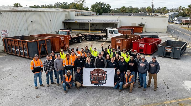 The BrickCity Roll Off team with containers and trucks